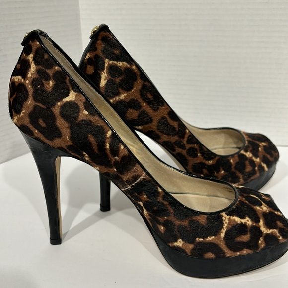 Michael Kors York Platform Cheetah Natural Haircalf Open Toe Pump Size 8 - Picture 13 of 14